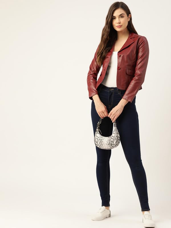 Image of Leather Retail Women Faux Leather Regular Jacket (Cherry) LRCOCH0511