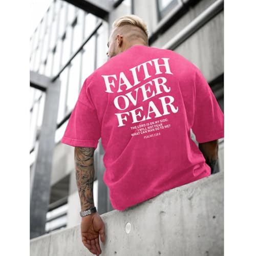 Image of Christian Faith Over Fear Shirt for Men Jesus Religious Shirts Oversized Graphic Tees Acid Wash God T-Shirt
