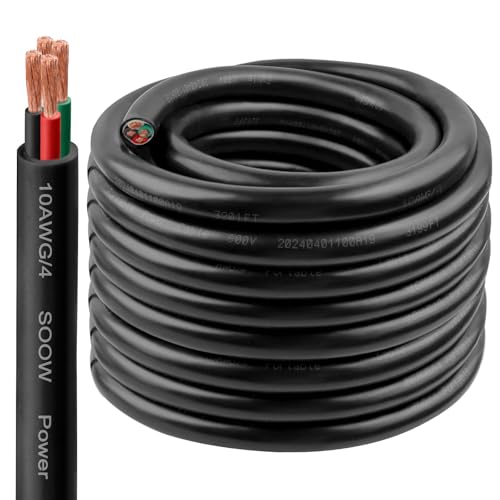 10/4 SOOW Wire 50FT 10 AWG 600V SOOW Bulk Cable 10 Gauge 4 Conductor Portable Power Cable Extension Cord for Welder Generator Portable Light Circuits EV Car Charger Motor Lead