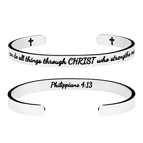 Joycuff Easter Gifts For Women Strength Jewelry Christian Gifts For Women Silver Bracelet Cuff Bangle Birthday Graduation Gifts For Teens Mantra I Can Do All Things Through Christ Who Strengths Me #TOP9