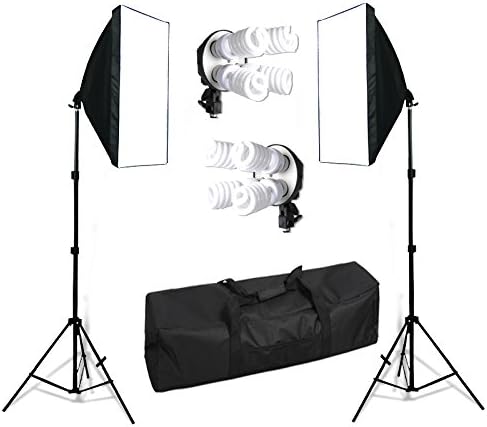 SLOJP 8 x 45W 5500K Bulbs Lamp, 2PCS 4 Head Socket Continuous Softbox, 2PCS 210CM 83" Photography Light Stand Set, Photo Studio Soft Box Lighting Kit, Free Carrying Bag