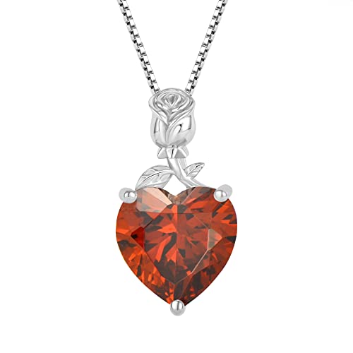 Jo Wisdom Collar Corazón De Rosa De Plata De Ley 925 Mujer,Colgante Con Cadena Con 3a Circonita Piedra Natal De Enero Color Granate Jo Wisdom Collar Corazón De Rosa De Plata De Ley 925 Mujer,Colgante Con Cadena Con 3a Circonita Piedra Natal De Enero Color Granate