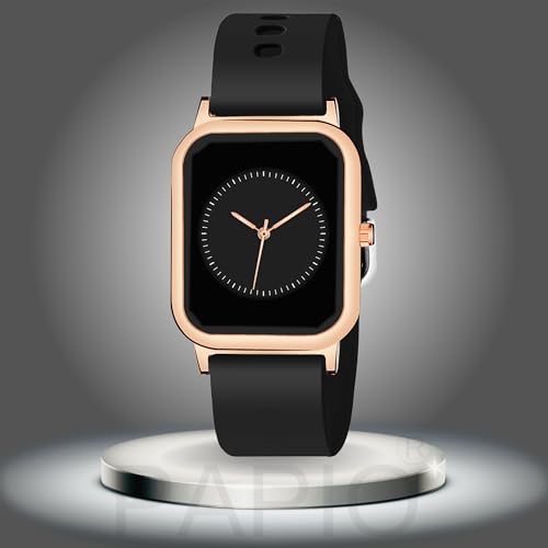 Image of PAPIO Rectangle Dial Analog Women's Fashion Wrist Watches, Silicone Strap, Quartz Movement