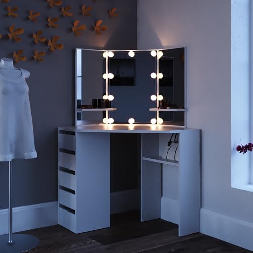 Vicco Eckschminktisch Weiß Arielle 110x141.5x54 cm -...