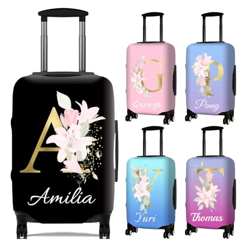 Custom Floral Letter Luggage Cover - Elastic Washable Suitcase Covers,Personalized Luggage Protector with Name,Travel Gifts for Men Women Couples Traveler(M)