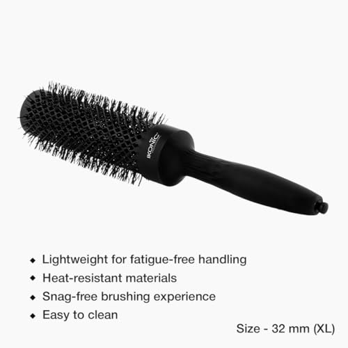Image of Ikonic Professional Thermal Round Brush with Extra Long Barrel, Ionic Technology, Anti Frizz Styling, Curling, Volumizing & Waves for Women & Men, All Hair Types, Salon & Personal Use - TRB 32 XL