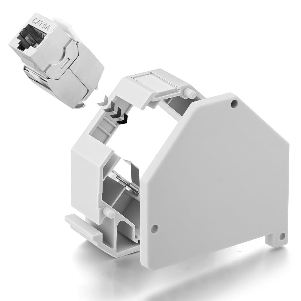 4 Modules Keystone Cat 6A + 4 Adaptateur Rail DIN Support Keystones, Adaptateur de Rail DIN Standard 35 mm pour Module Keystone Réseau Cat6a Cat6 Cat5e, Connecteur Blindé avec Support