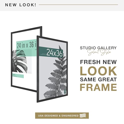MCS Studio Gallery Movie Poster Frame 24x36 Black Woodgrain, Vertical & Horizontal Wall Hanging Large Picture Frame for Photos, Artwork & Custom Posters (1-Pack)