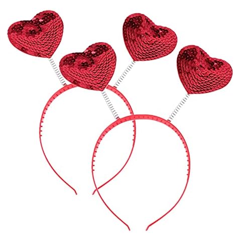 Heart Headband Sequin Hair Band Valentine's Day Headband Boppers Hair Accessories Love Headband for Holiday Festival Party 2 PCS Cover