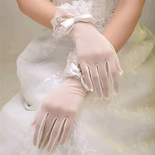 R STAR Floral Short Lace Gloves, Women Wrist Length Gloves for Wedding(B)4