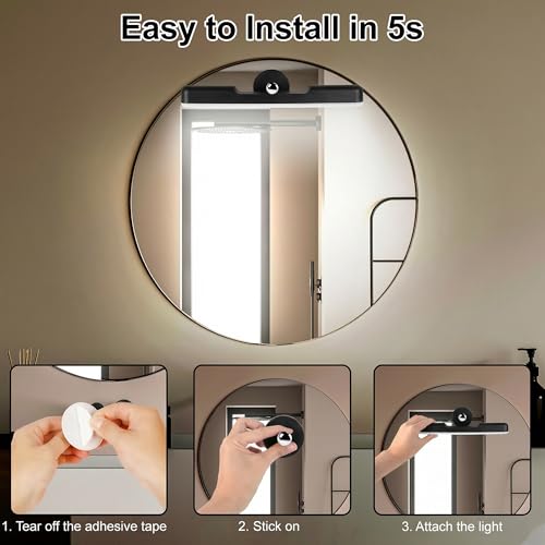 Image of Benreom 2 Pack Wireless Vanity Lights for Mirror, Rechargeable Battery Operated Makeup Light, Adjustable Light Bar, Magnetic Stick on LED Lighting Bathroom Decor Accessories, Black
