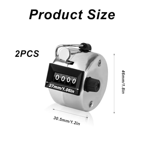 2 Stück Handzähler Zähler, Reihenzähler, Mechanischer Zähler Handzähler Klicker, Metall Zähler Klicker Counter Counter, 4 Ziffern Fingerzähler rundenzähler für schwimmen Sport Stricken Golf Zähler