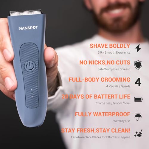 Image of MANSPOT Trimmers For Man, Electric Body Shaver Balls Trimmer Rechargeable with Hypoallergenic Ceramic Blade, Waterproof Wet /Dry Men's Body Groomers for Body Balls Legs Pubic Private Parts Hair (Blue Light)
