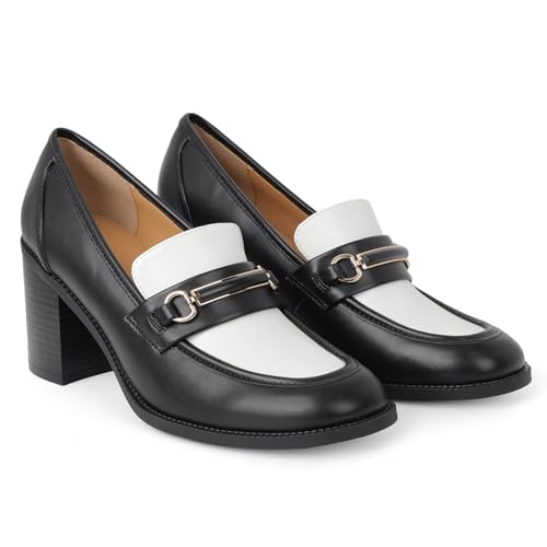 CosyFever Women's Loafer Pumps 3 Inch Block Chunky Heel Slip On Trendy Office Work Business Shoes for Dressy Casual Formal4