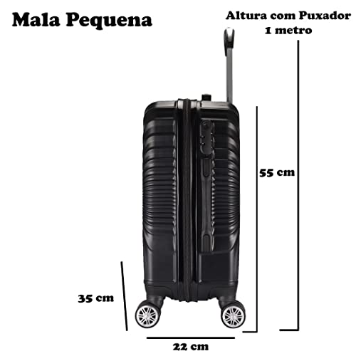 Mala de Bordo Viagem Pequena ABS - (55 x 35 x 22cm) C/ 4 Rodinhas 360º - (Regulamentação ANAC) Preto
