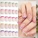 240Pcs French Tip Press On Nails Short Square Fake Nails Press Ons Set Full Cover Acrylic Glue on Nails Reusable Glossy Artificial Nail Kit False Nails for Women Girls Manicure 12 Color