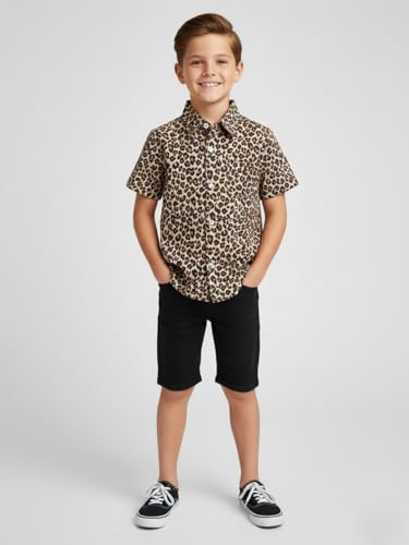 Image of Niren Enterprise Cotton Fabric Casual Half Sleeve Leopard Printed Pattern Kids Boys Shirt Brown Black Colour
