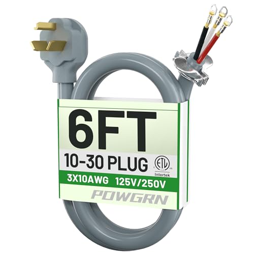 30 Amp 3 Prong Dryer Cord 6 FT Gray 10 Gauge Appliance Dryer Power Cord NEMA 10-30P to 3-Wire Appliance Cord Pure Copper Wire Dryer Plug 3 Prong ETL Listed