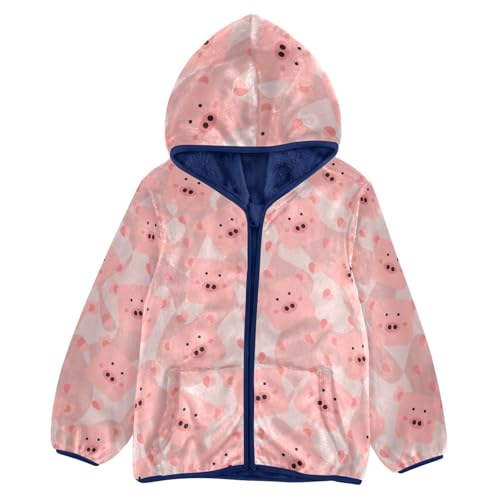 Cute Square Face Pig Girls Fleece Jacket Girls Fall Jacket Girls Zip Up Hoodie Girls Sherpa Jacket 2-10T