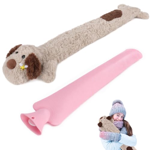 Image of Zogxyc 2L Long Hot Water Bottle with Dog Animal Fleece Cover, 76cm