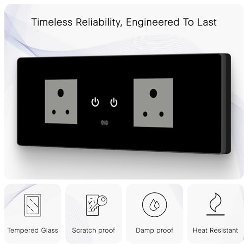 Image of IOTICS Smart Wifi Switch Board: 2 Smart Plug Module. Touch Control, Remote, App Control. Voice Control with Alexa & Assistant. Smart Touch Switch Board For Home Automation (Black)