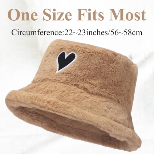 Image of Bucket Hat Women Furry Fuzzy Bucket Hats for Ladies, Winter Warm Fluffy Plush Faux Fur Hat for Women