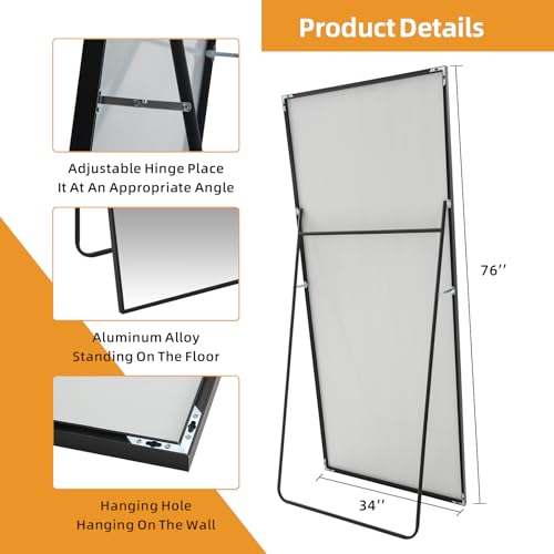 Image of LFT HUIMEI2Y 76 inchx34 inch Full Length Mirror, Black Floor Mirror