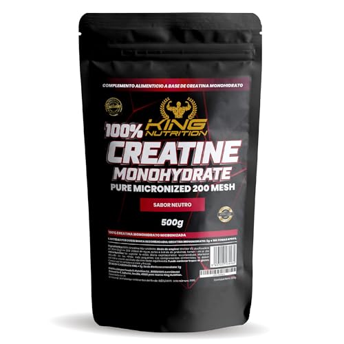 King Nutrition Creatina Monohidratada 100% Pura | 500GR | 166 Tomas | Creatina en polvo, Micronizada 200Mesh Sin Sabor, No-GMO | Vegano | Sin lactosa | Incluye dosificador