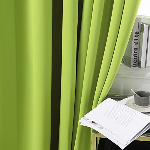 Huto Blackout Curatins Window Drapes For Bedroom Living Room - Antique Copper Grommet Room Darkening Thermal Insulated Privacy Protect Draperies Curtains, Set Of 2, Fresh Green, 42W X 84L #TOP2