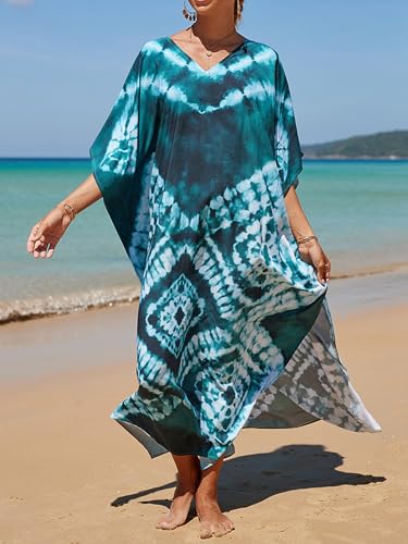 Image of Kaftan Dresses for Women Plus Size Summer Beach Dress with Print and Swim Cover Ups
