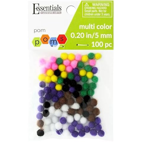 Essentials by Leisure Arts Pom Poms - Multi - 5mm - 100 Piece pom poms Arts and Crafts - Assorted Pompoms for Crafts - Craft pom poms - Puff Balls for Crafts Cover
