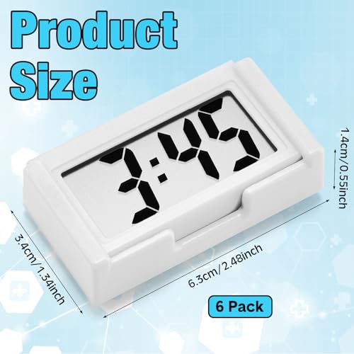 Image of Frienda 6 Pieces Mini Digital Clock Small Digital Clock Stick on Battery Operated Self Adhesive Bracket for Car Dashboard Fridge (White)