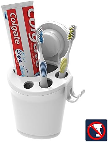 KOLLIEE Wall Mounted Suction Cup Toothbrush Holder Suction Shower White Toothbrush and Toothpaste Holder For Bathroom Mirror Toothpaste Holder Plastic