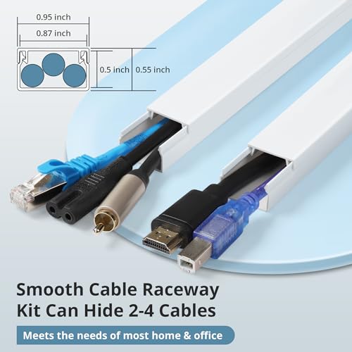 Image of Cord Covers for Wires on Wall Extra-Long, 24ft TV Cord Hider Kit, Paintable Cable Management Concealer, TV Wire Hider for Wall, White Cable Raceway Channel, 8 x L36in x W0.95in x H0.55in