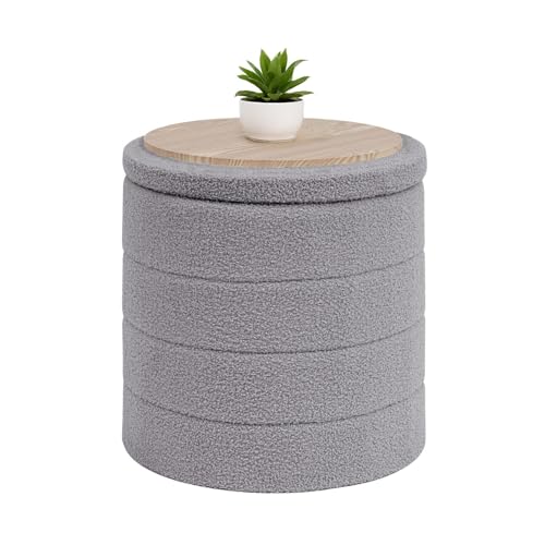 B FSOBEIIALEO Ottoman with Stroage, Round Sherpa Storage Ottoman Stool,