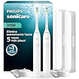 Cepillo Philips Sonicare Serie 3000 - Cepillo dental sónico, sensor de presión, 3 niveles de intensidad, EasyStart, SmarTimer, autonomía de 14 días, estuche, blanco, pack doble, HX4072/41, [Nuevo]