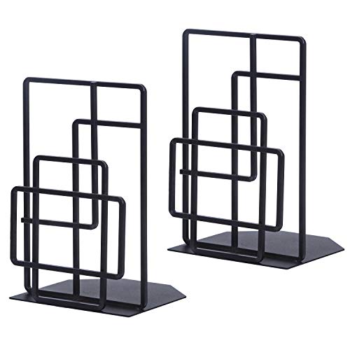 SRIWATANA Book Ends Heavy Duty, Decorative Black Bookends for Shelves, Window Lattice Design