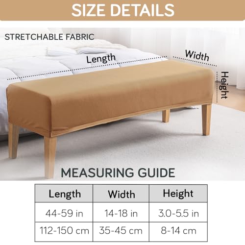 Image of HOKIPO 'SereneSolids' 140 GSM Elastic Stretchable Dining Bench Cover, Camel (AR-6245-CML)