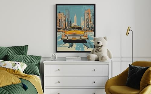 New York Taxi Po Black Framedp Art Poster Print, Vintage Retro Wall Art Decor Paintings Classic Artwork for Bedroom Living Room Decorations. 43 (New York Taxi, 10" L x 8" W, Black Frame) by HomeArtPrint - Used condition - Image 3