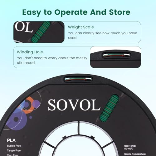 Image of Sovol Silk PLA Filament Tri Color Co-Extrusion 1.75mm, 3D Printer Filament 1kg / 2.2lbs, Shiny Silk Copper Purple Green 3 in 1 Coextrusion PLA Material + /-0.03mm