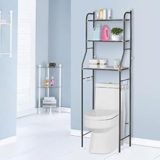 Holdfiturn Over Toilet Storage Unit 3 Tier Over Toilet Storage Rack Bathroom Shelf Organizer Stand Stainless Steel Saving Organizer Stand (Black)
