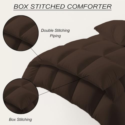 Image of Palatial King Size Comforter Set - All Season Down Alternative Bedding Comforter Set - Quilted Duvet Insert with Corner Tabs - Box Stitched Blanket - Breathable, Soft - Dark Chocolate