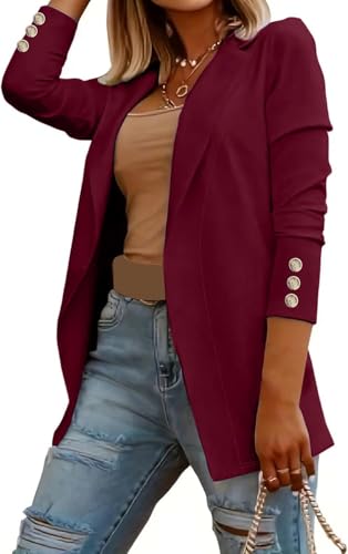 Suncadmious Giacca Blazer Donna Maniche Lunghe Tinta Unita Cardigan Blazer
