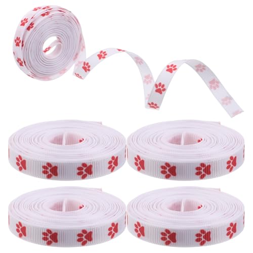 WOONEKY Cinta de Grosgrain Estampado de Patas de Perro, 5 Rollos de 1 Cm X 5 Yardas, Cinta de Poliéster para Manualidades, Embalaje y Decoración de Regalos