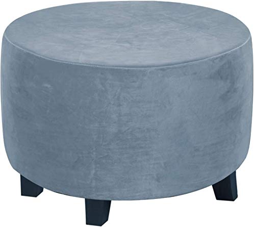NOPEXTO Housses De Pouf Ottoman Rond Extensible Housse Tabouret Rond Housse Repose-Pied Ottoman Tissu Lavable (Moyen,Bleu Gris) Cover