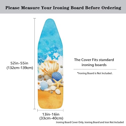 Image of Ironing Board Cover - Standard Size 15x54 Ironing Board Covers with Shells Starfish Pattern, Elastic Edge Stain Resistant