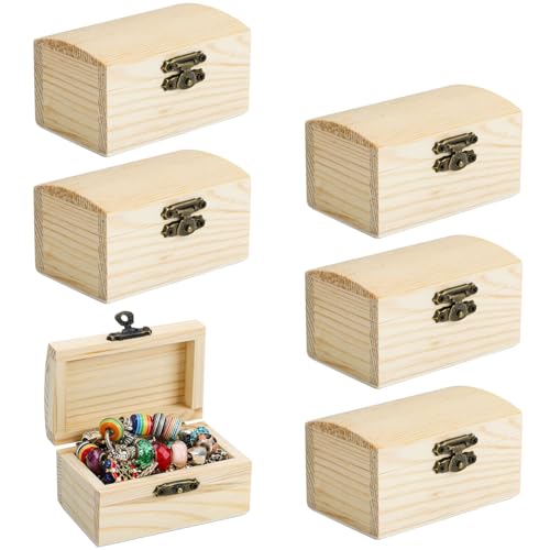 Elektheim 6 Stücke Schatztruhe, DIY Kleine Holzkiste mit Deckel Holz Schatzkisten Bastelset Schatzkiste Kindergeburtstag für Bemalen und Basteln Piratenparty Geburtstags 9 x 5 x 4.5 cm
