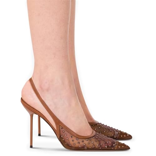 Mesh Slingback Heels for Women Sparkly Rhinestone Stilettos High Heel Pumps Women’s Pointed Toe Sandals Slip On Party Wedding Dress Shoes2