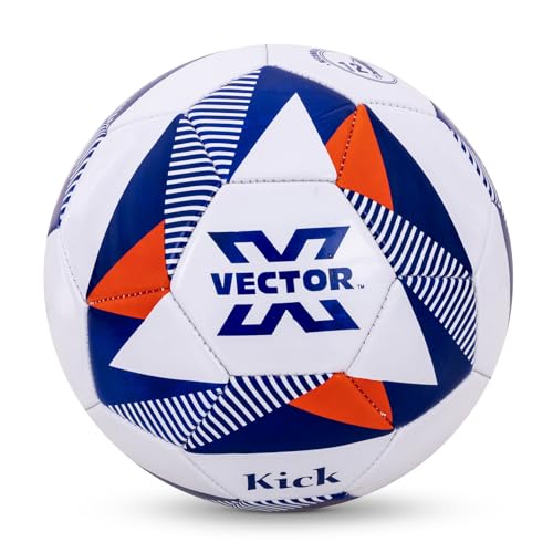 Vector X Kick PVC Football Machine Stitched 32 Panels Professional Training Soccer Foot Ball Suitable for Soft & Dry Ground, Training Ball, Soccer Ball |Men & Women (Color- White) Size - 3