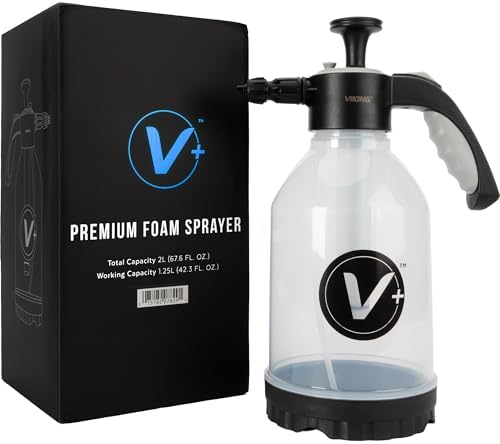 VIKING V+ Premium Foam Pump Sprayer for Car Cleaning Kit and Car Detailing Kit, Foaming Spray Bottle with Trigger Lock, Adjustable Nozzle; Clear Canister with Level Indicators; 1.25L Working Capacity
